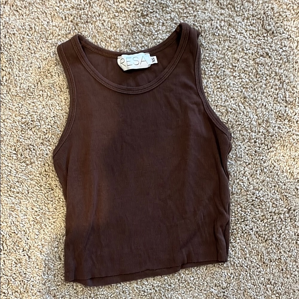 RESA Brown Fitted Crop Tank Top